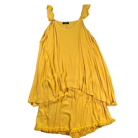 Chicme Pants - CHICME Women's Fringe Accented Tank Tunic & Shorts Polyester Blend Yellow XL